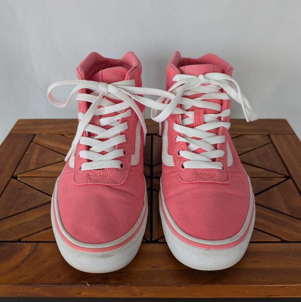 Pink High-Top Vans Sneakers with White Laces